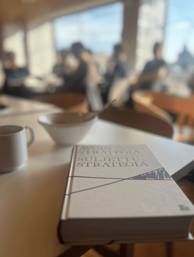 A book on a cafe table